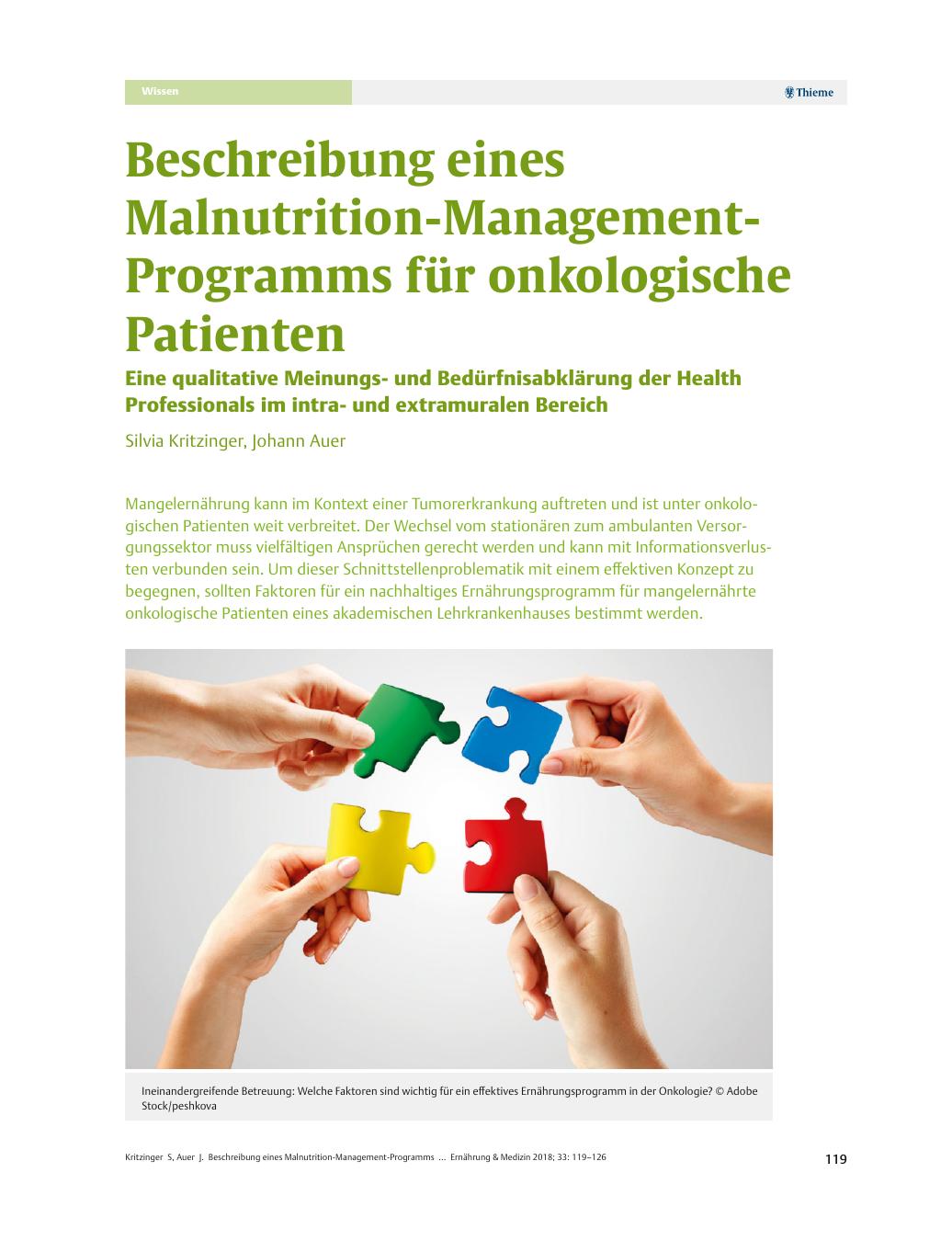 Vorschauseite 1: Beschreibung eines Malnutrition-Management-Programms für onkologische Patienten