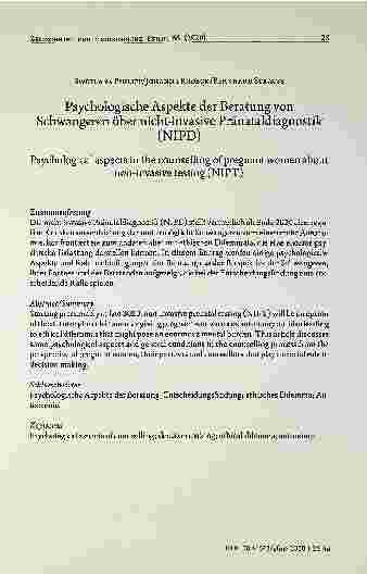Vorschauseite 1: Psychologische Aspekte der Beratung von Schwangeren über nicht-invasive Pränataldiagnostik (NIPD) Psychological aspects in the counselling of pregnant women about non-invasive tes…