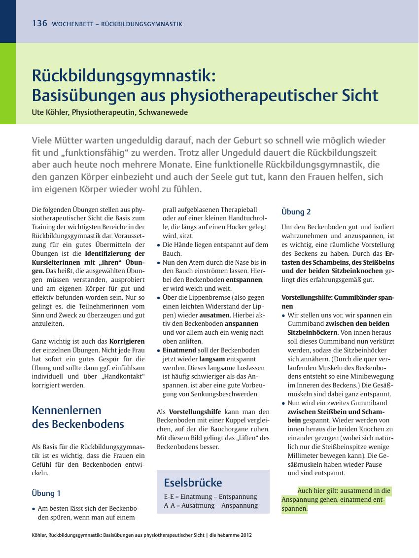 Vorschauseite 1: Rückbildungsgymnastik: Basisübungen aus physiotherapeutischer Sicht