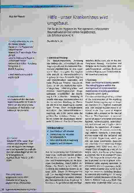 Vorschauseite 1: Hilfe - unser Krankenhaus wird umgebaut. Die Rolle der Hygiene im Management umfassender Baumaßnahmen bei vollem Regelbetrieb. Ein Erfahrungsbericht.