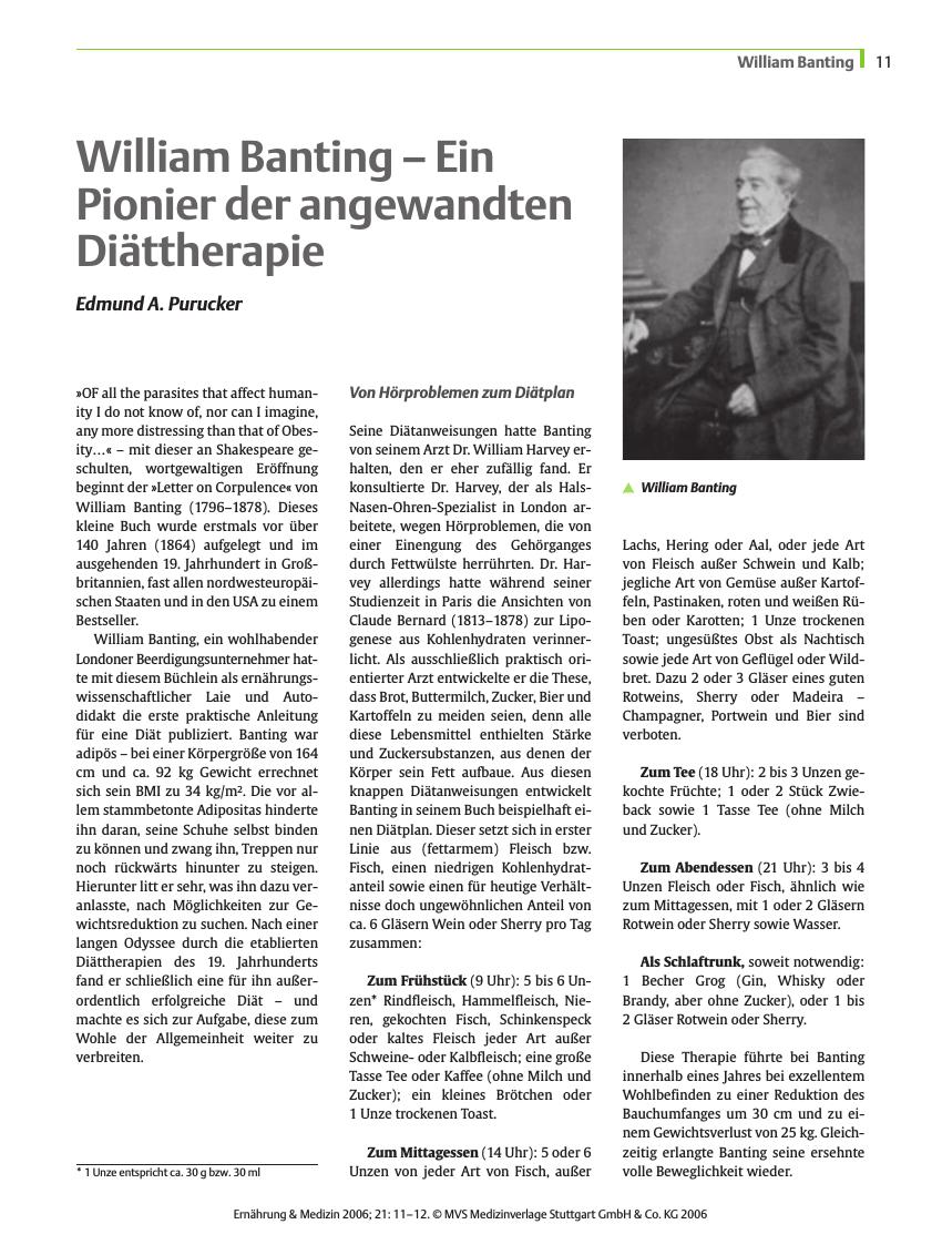 Vorschauseite 1: William Banting - Ein Pionier der angewandten Diättherapie