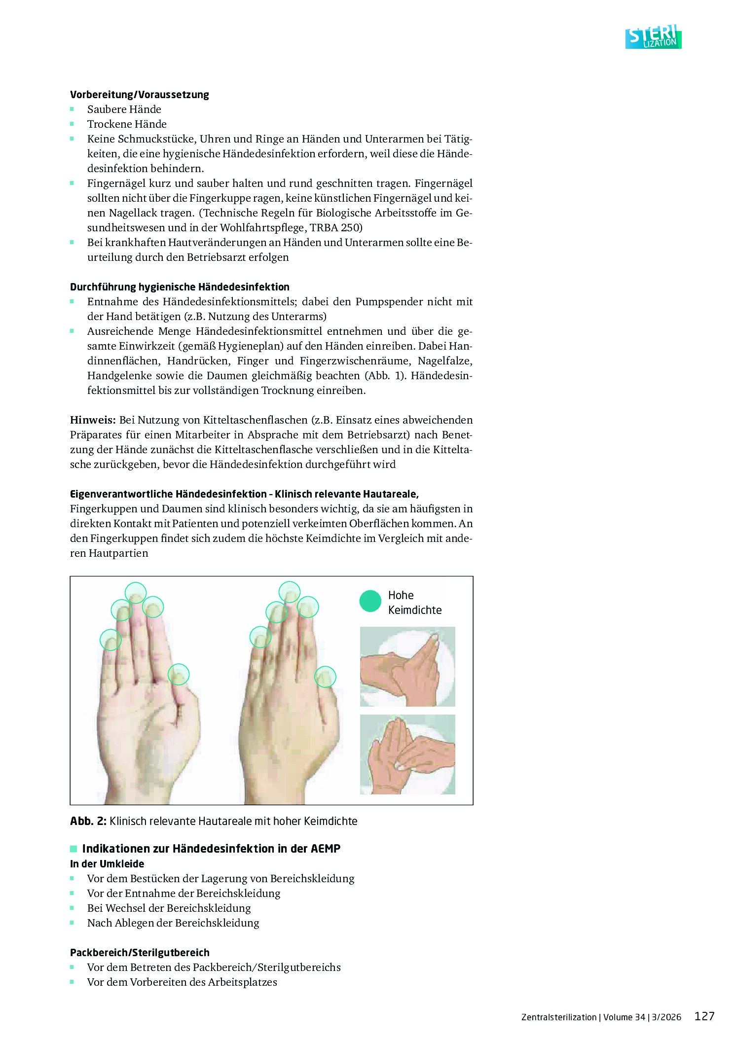 Vorschauseite 2: Händehygiene in der Aufbereitungseinheit für Medizinprodukte (AEMP). Teil 21
