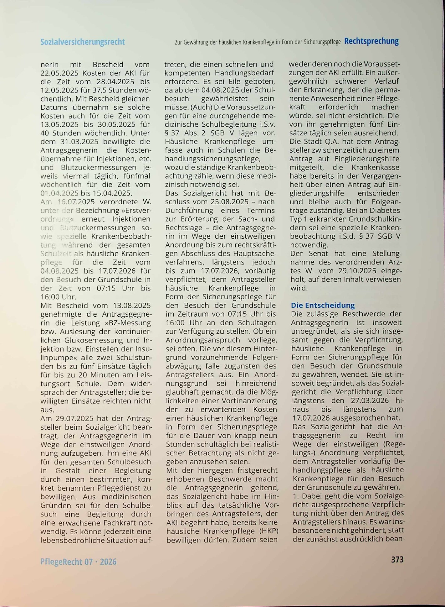 Vorschauseite 2: Zur Gewährung der häuslichen Krankenpflege in Form der Sicherungspflege