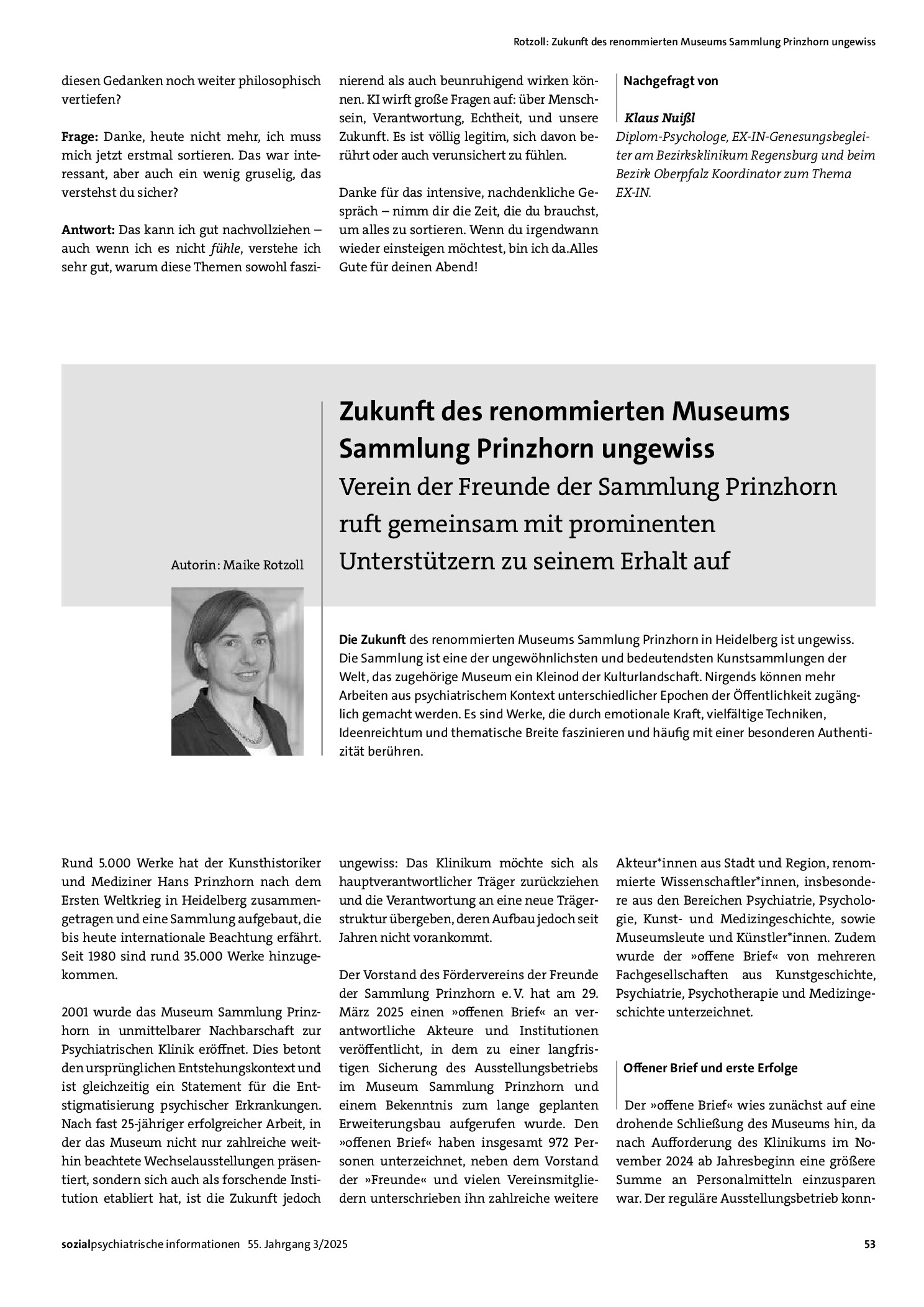 Vorschauseite 1: Zukunft des renommierten Museums Sammlung Prinzhorn ungewiss