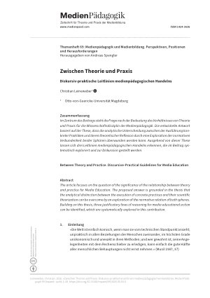 Vorschauseite 1: Zwischen Theorie und Praxis Diskursiv-praktische Leitlinien medienpädagogischen Handelns