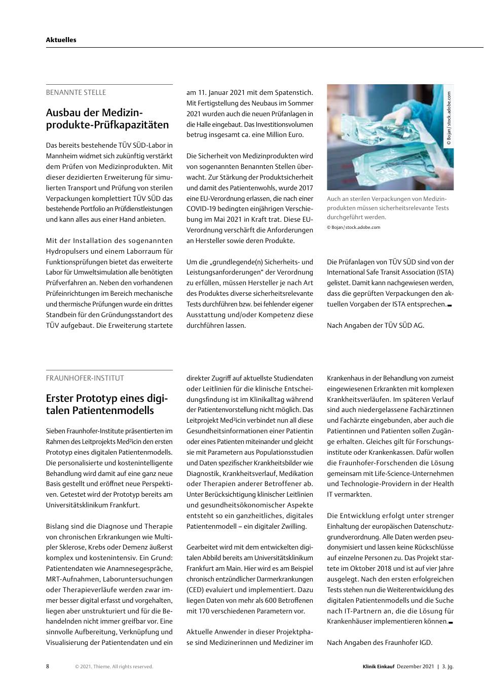 Vorschauseite 1: Fraunhofer-Institut: Erster Prototyp eines digitalen Patientenmodells