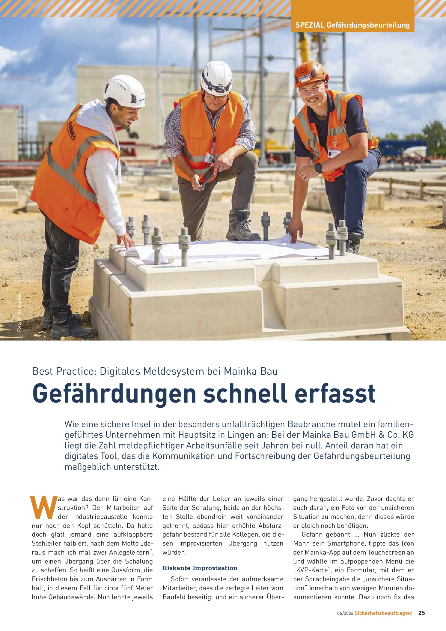Vorschauseite 1: Best Practice: Digitales Meldesystem bei Mainka Bau. Gefährdungen schnell erfasst