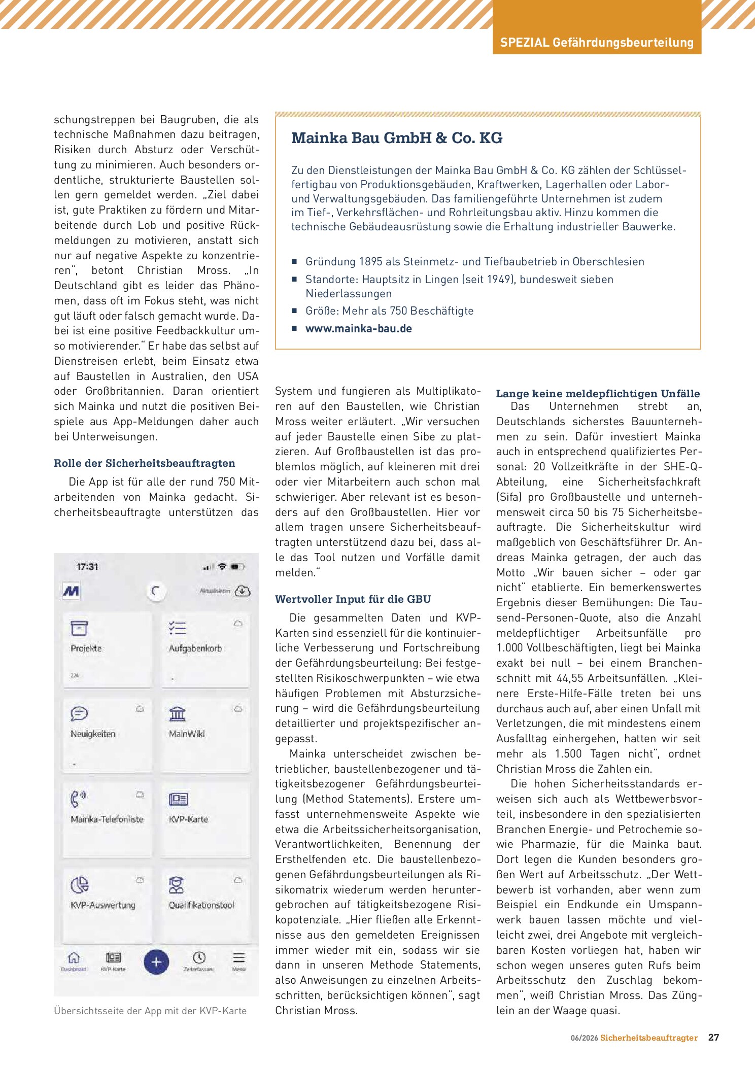 Vorschauseite 3: Best Practice: Digitales Meldesystem bei Mainka Bau. Gefährdungen schnell erfasst