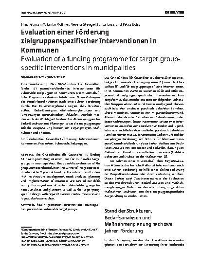 Vorschauseite 1: Evaluation einer Förderung zielgruppenspezifischer Interventionen in Kommunen