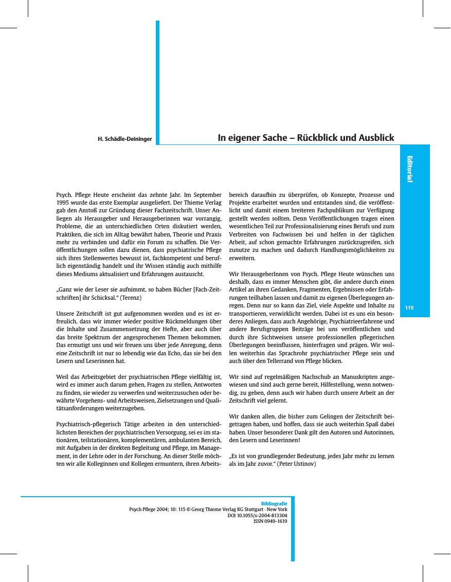Vorschauseite 1: In eigener Sache - Rückblick und Ausblick