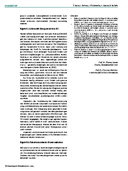 Vorschauseite 5: Living Guideline: Die neue Leitlinie der DGN zur Multiplen Sklerose – Kommentar zu den rehabilitationsrelevanten Kapiteln C, E und H