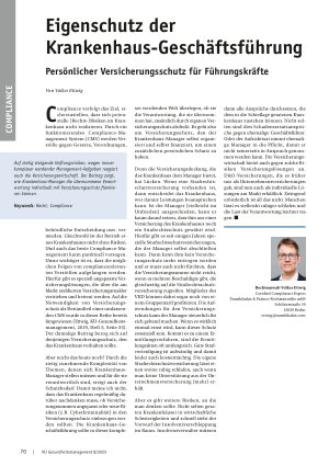 Vorschauseite 1: Eigenschutz der Krankenhaus-Geschäftsführung Persönlicher Versicherungsschutz für Führungskräfte