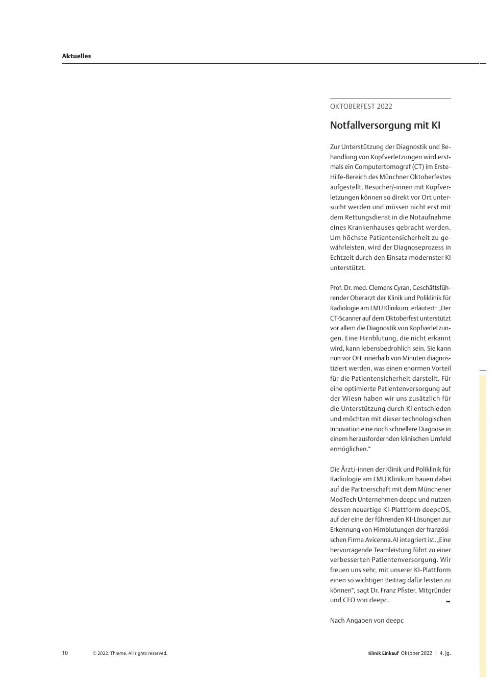 Vorschauseite 1: Oktoberfest 2022: Notfallversorgung mit KI