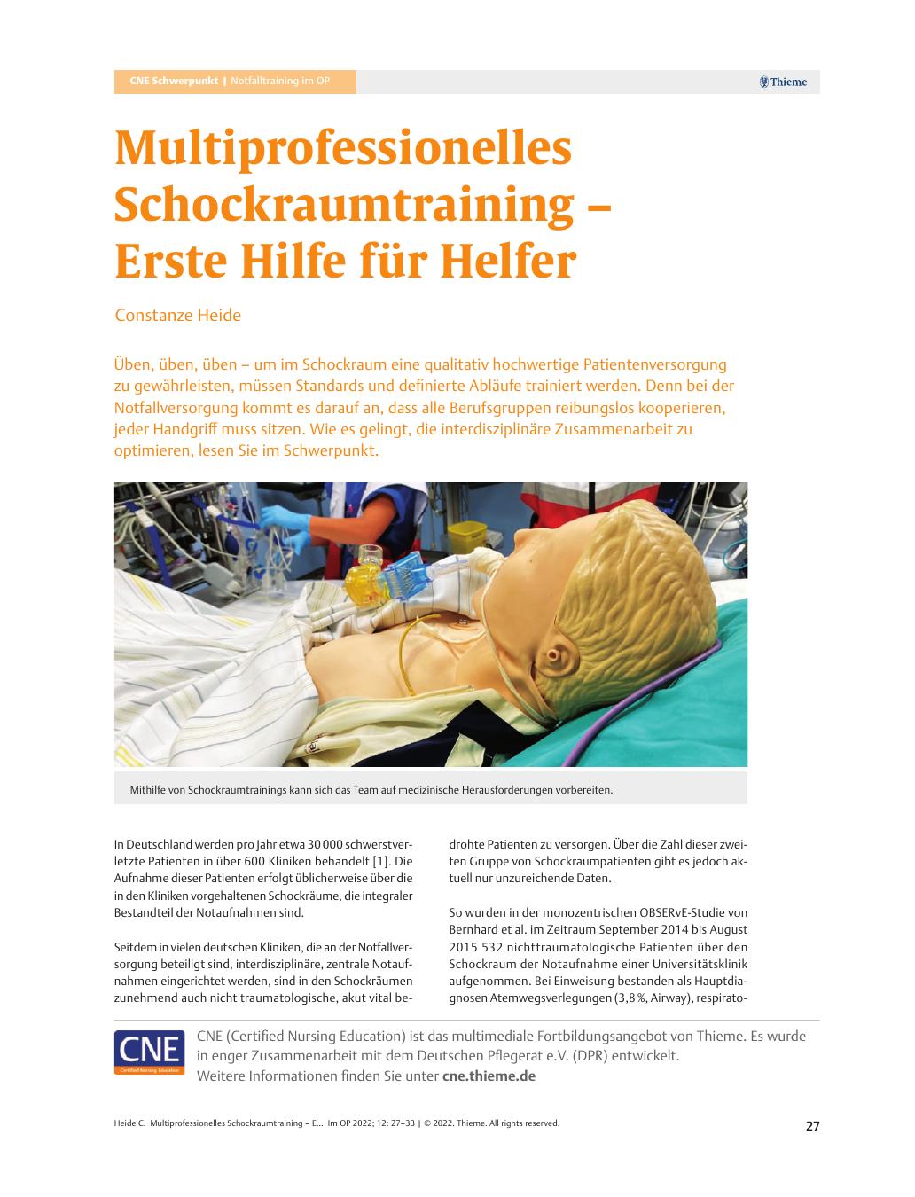 Vorschauseite 1: Multiprofessionelles Schockraumtraining – Erste Hilfe für Helfer