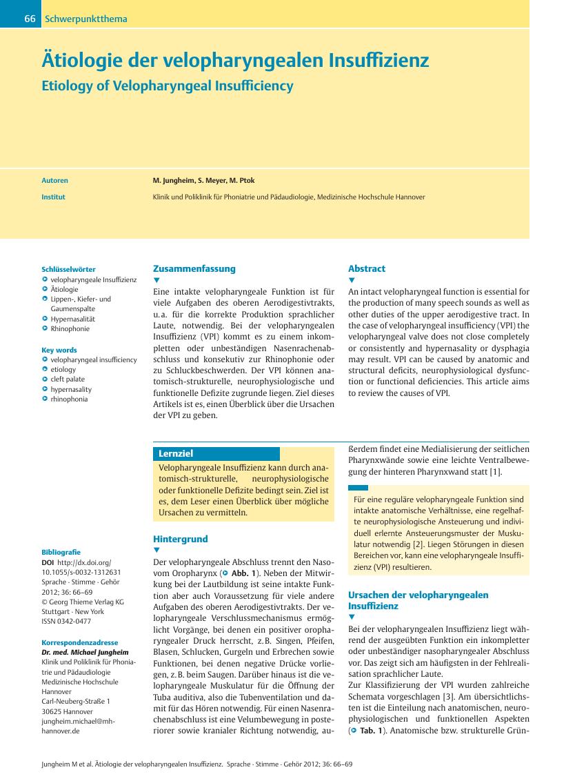 Vorschauseite 1: Ätiologie der velopharyngealen Insuffizienz