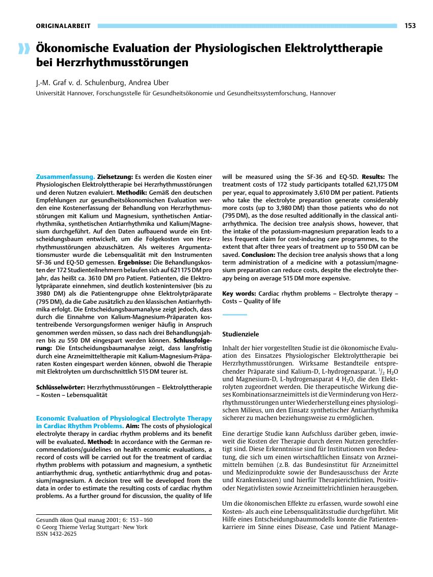 Vorschauseite 1: Ökonomische Evaluation der Physiologischen Elektrolyttherapie bei Herzrhythmusstörungen
