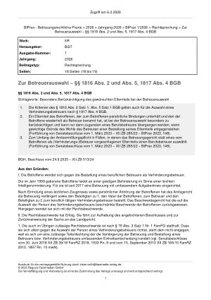 Vorschauseite 1: Zur Betreuerauswahl – §§ 1816 Abs. 2 und Abs. 5, 1817 Abs. 4 BGB