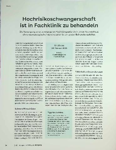 Vorschauseite 1: Hochrisikoschwangerschaft ist in Fachklinik zu behandeln