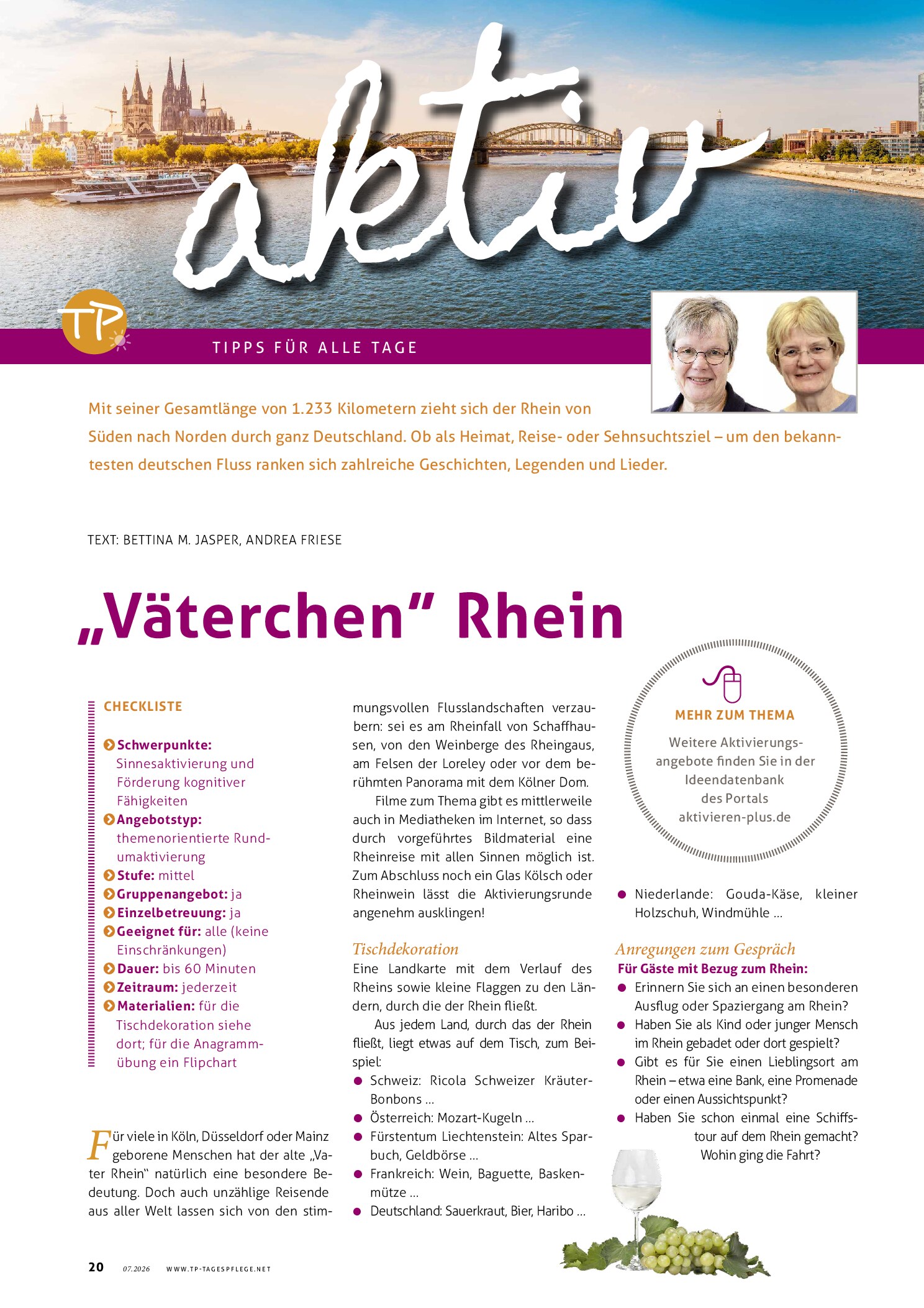 Vorschauseite 1: Tipps für alle Tage: „Väterchen“ Rhein; Städtetour quer durch Deutschland