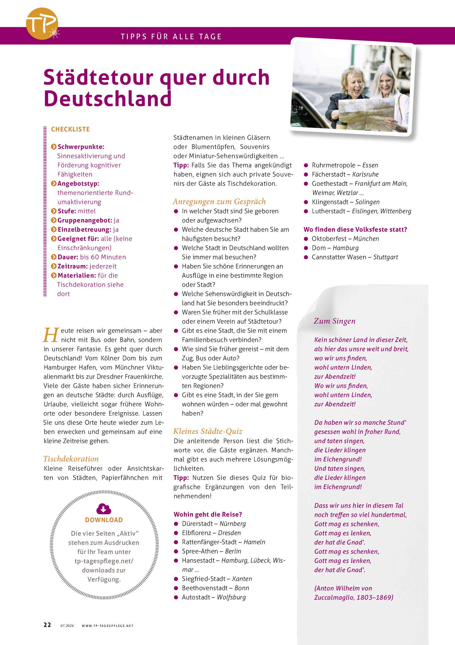 Vorschauseite 3: Tipps für alle Tage: „Väterchen“ Rhein; Städtetour quer durch Deutschland