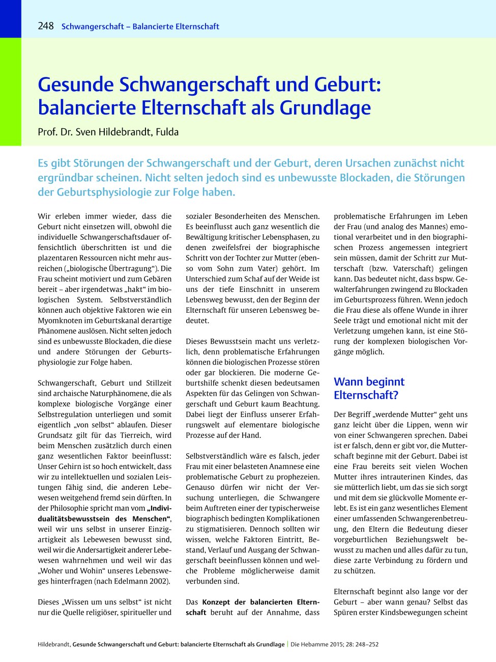 Vorschauseite 1: Gesunde Schwangerschaft und Geburt: balancierte Elternschaft als Grundlage