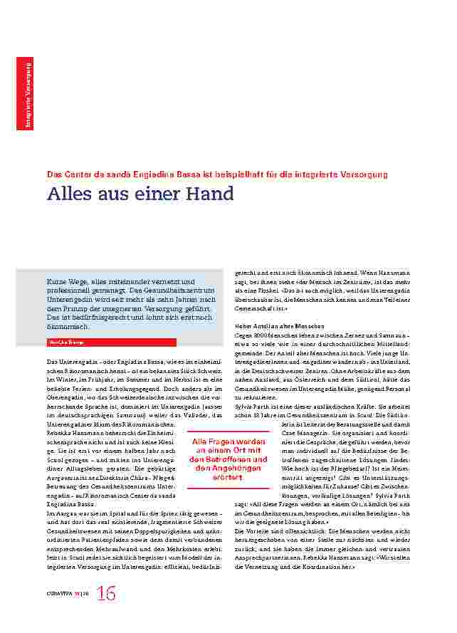 Vorschauseite 1: Das Center da sandà Engiadina Bassa ist beispielhaft für die integrierte Versorgung. Alles aus einer Hand.