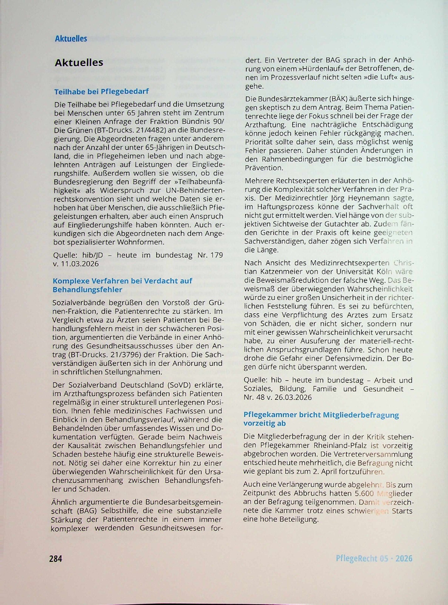 Vorschauseite 1: Aktuelles. Teilhabe bei Pflegebedarf