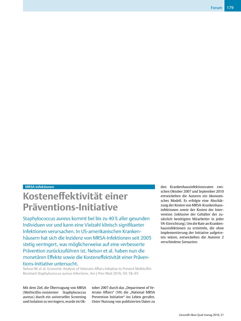 Vorschauseite 1: MRSA-Infektionen – Kosteneffektivität einer Präventions-Initiative