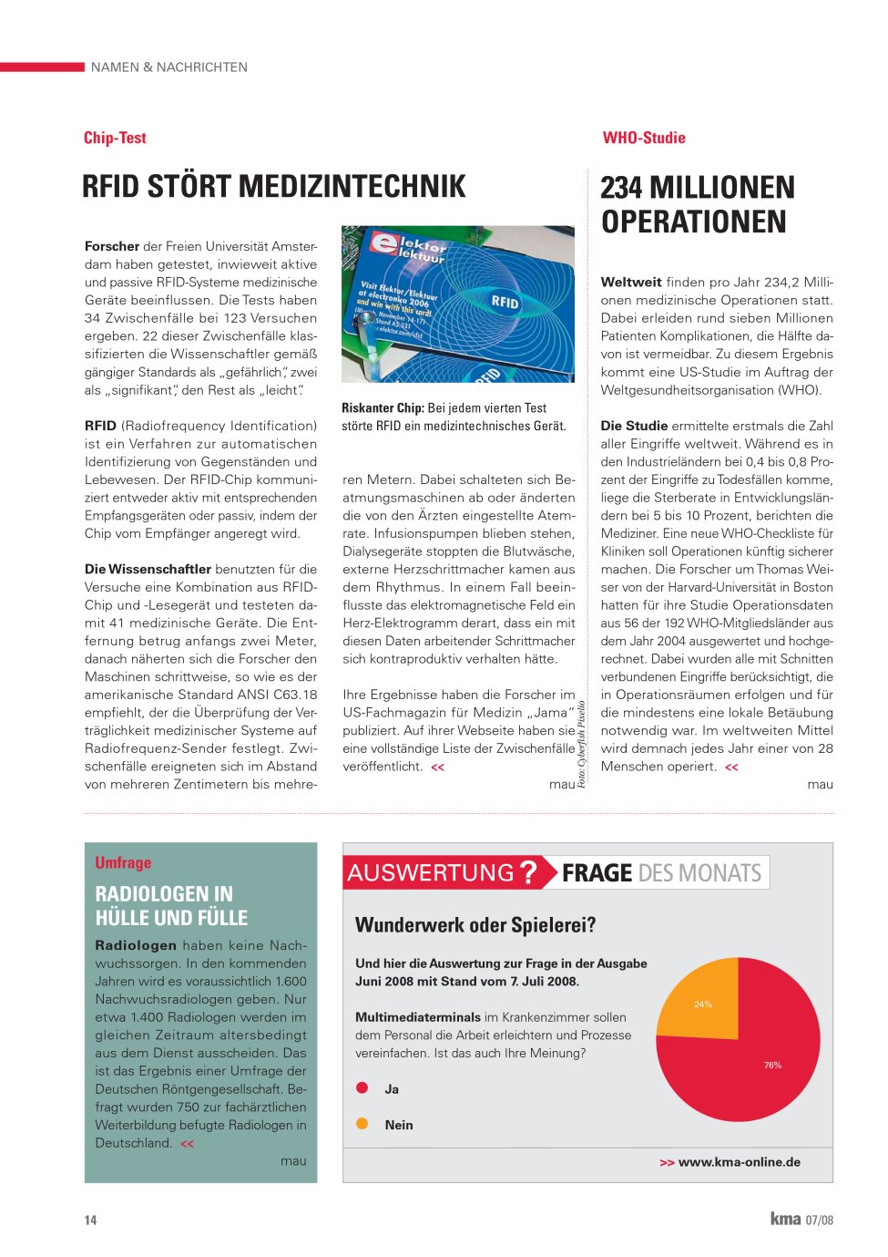 Vorschauseite 1: RFID stört Medizintechnik