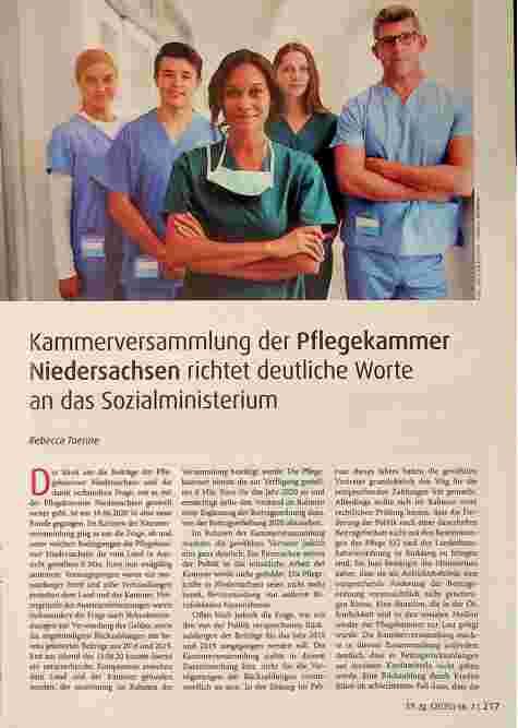 Vorschauseite 1: Kammerversammlung der Pflegekammer Niedersachsen richtet deutliche Worte an das Sozialministerium