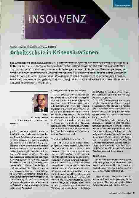 Vorschauseite 1: Trotz Insolvenz hohes Niveau halten: Arbeitsschutz in Krisensituationen