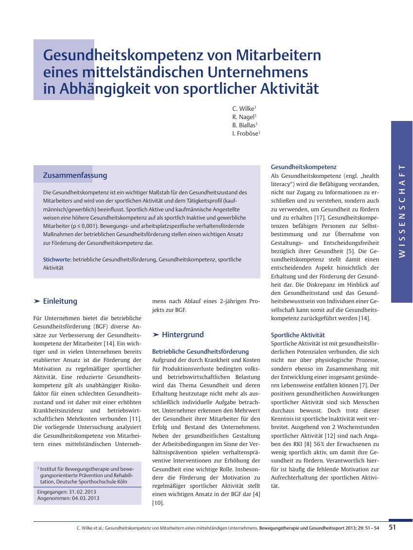 Vorschauseite 1: Gesundheitskompetenz von Mitarbeitern eines mittelständischen Unternehmens in Abhängigkeit von sportlicher Aktivität