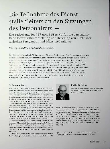 Vorschauseite 1: Die Teilnahme des Dienststellenleiters an den Sitzungen des Personalrats —