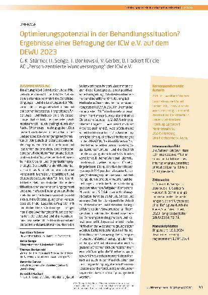 Vorschauseite 1: Optimierungspotenzial in der Behandlungssituation? Ergebnisse einer Befragung der ICW e. V. auf dem DEWU 2023