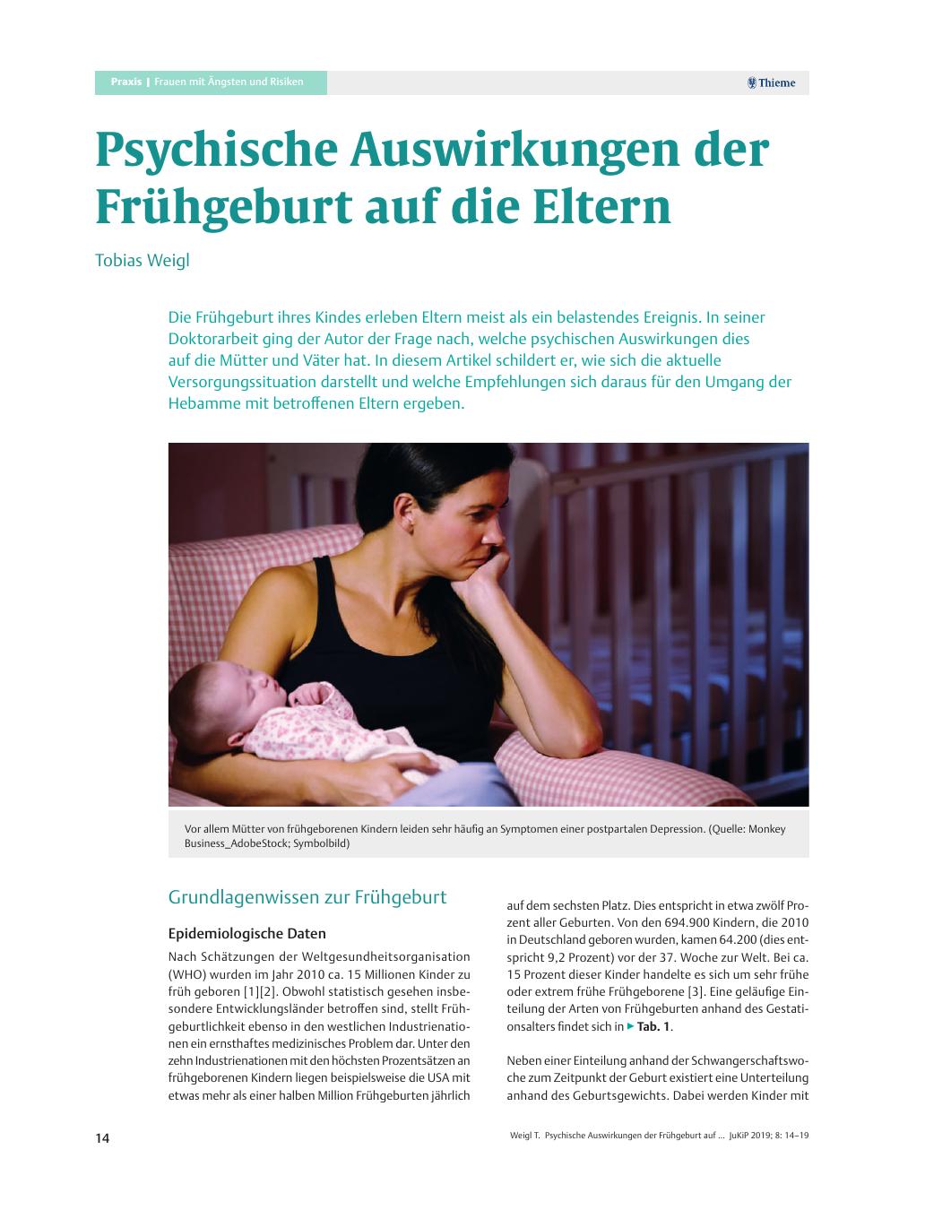 Vorschauseite 1: Psychische Auswirkungen der Frühgeburt auf die Eltern
