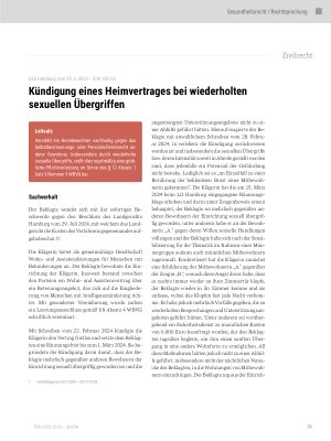 Vorschauseite 1: Kündigung eines Heimvertrages bei wiederholten sexuellen Übergriffen