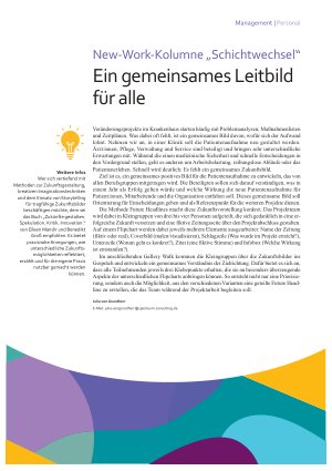 Vorschauseite 1: New-Work-Kolumne „Schichtwechsel“ Ein gemeinsames Leitbild für alle