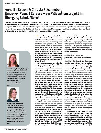 Vorschauseite 1: Empower Peers 4 Careers – ein Präventionsprojekt im Übergang Schule/Beruf