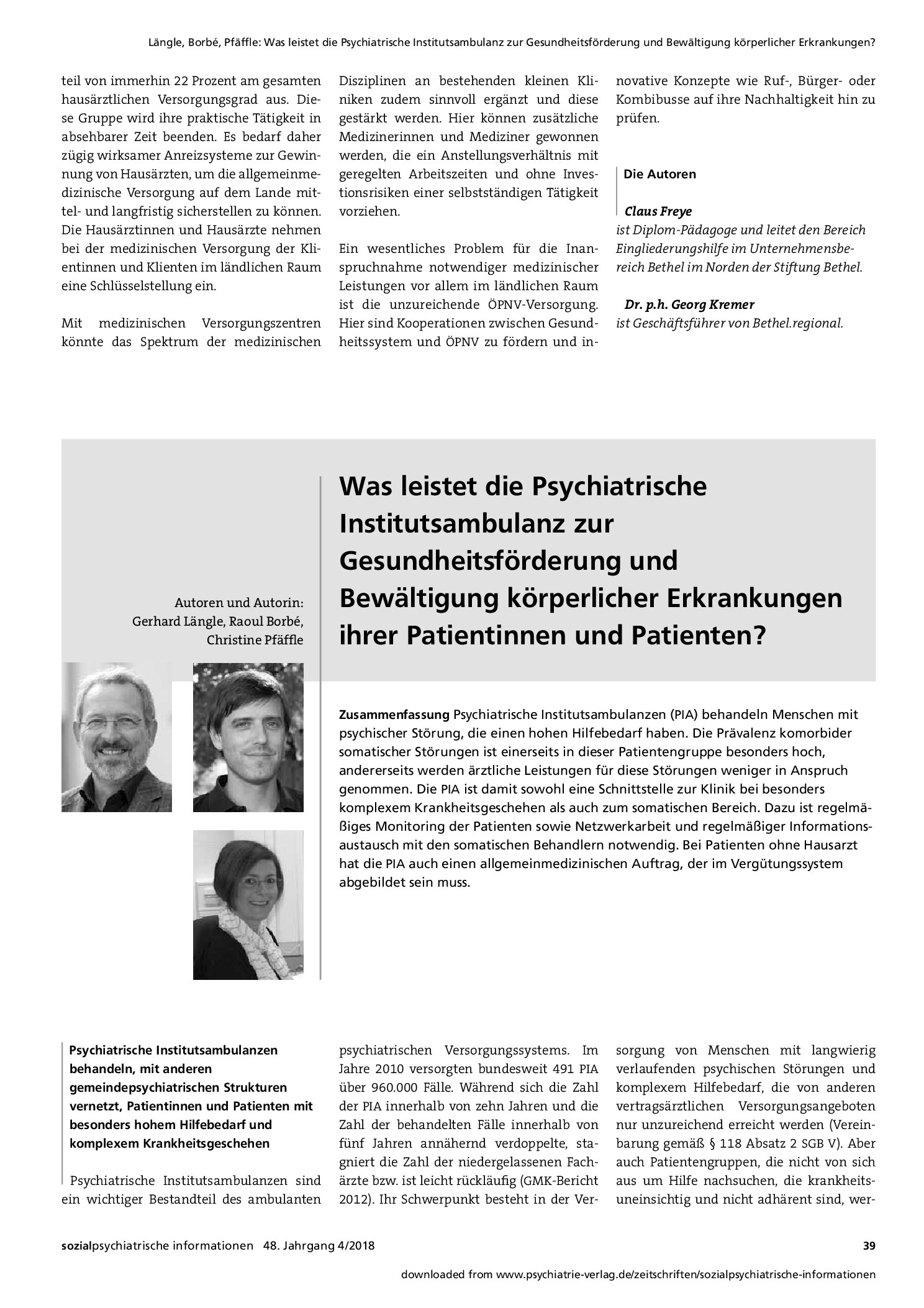 Vorschauseite 1: Was leistet die psychiatrische Institutsambulanz zur Gesundheitsförderung und Bewältigung körperlicher Erkrankungen?