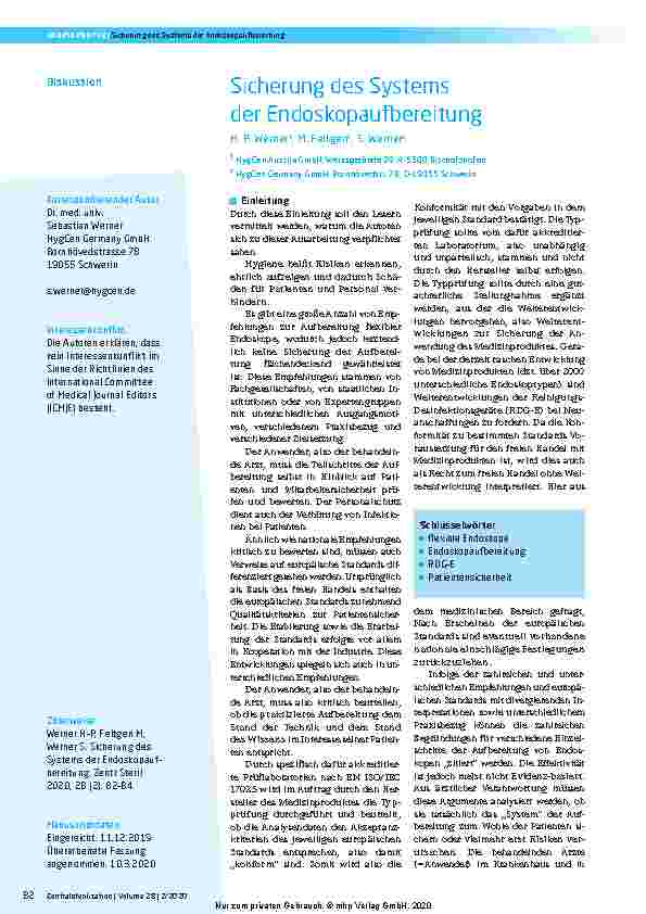 Vorschauseite 1: Sicherung des Systems der Endoskopaufbereitung