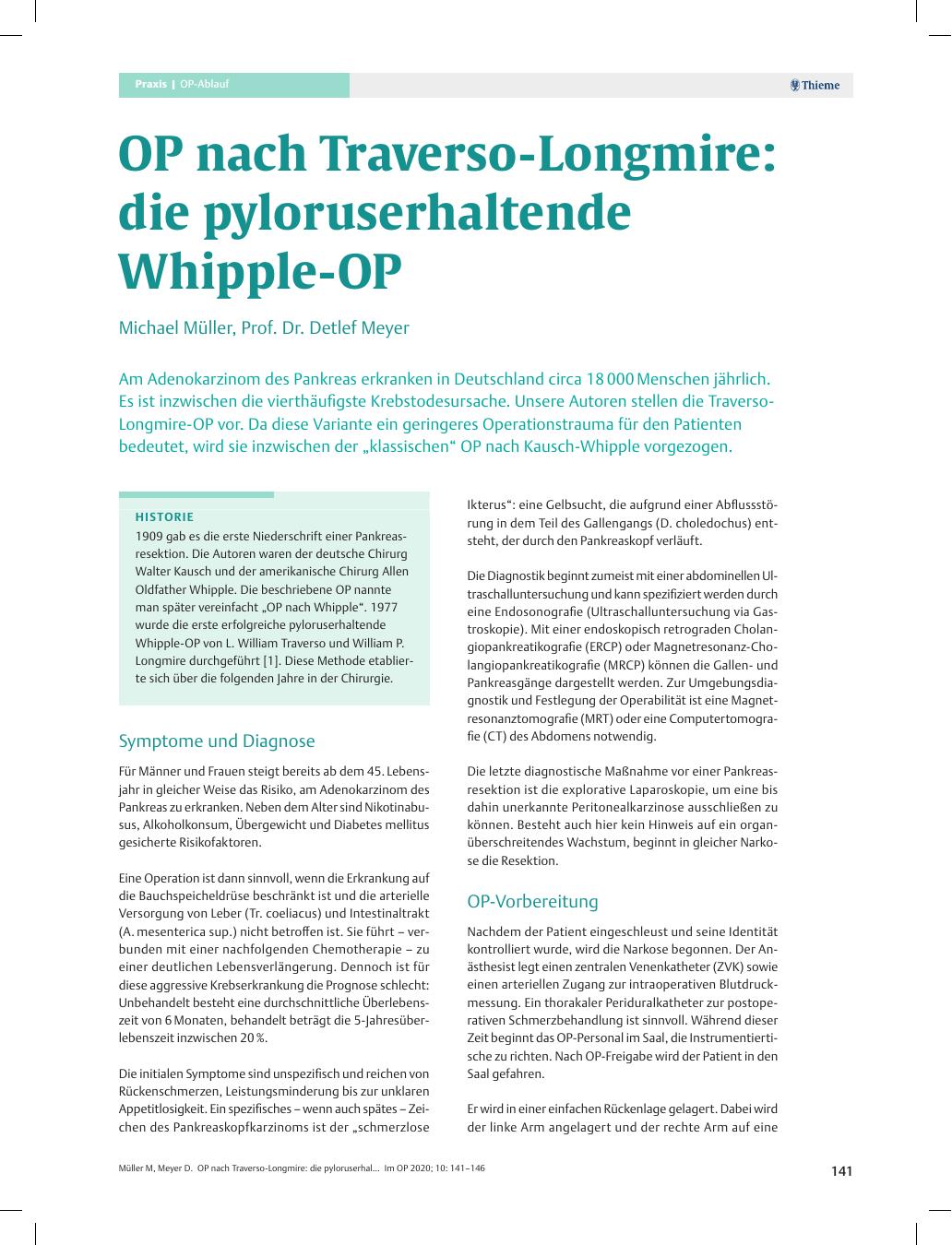 Vorschauseite 1: OP nach Traverso-Longmire: die pyloruserhaltende Whipple-OP