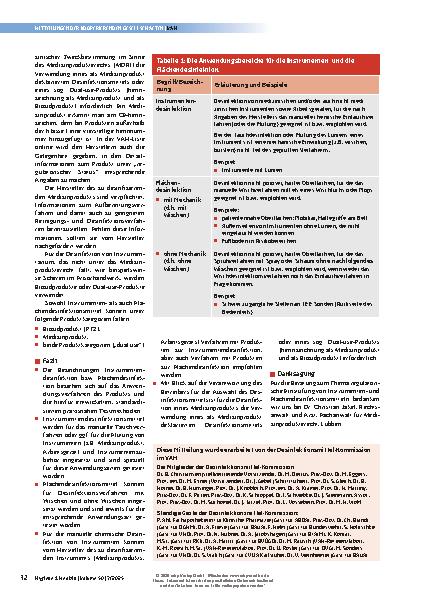 Vorschauseite 2: Mitteilung der Desinfektionsmittel-Kommission im VAH Zur Auswahl von Verfahren zur Flächenund zur Instrumentendesinfektion