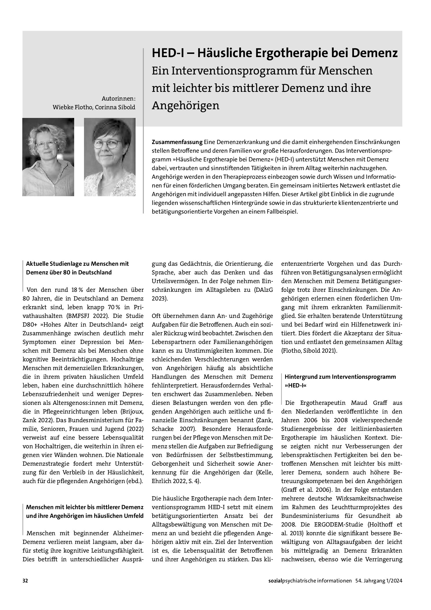 Vorschauseite 1: HED-I – Häusliche Ergotherapie bei Demenz. Ein Interventionsprogramm für Menschen mit leichter bis mittlerer Demenz und ihre Angehörigen
