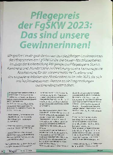 Vorschauseite 1: Pflegepreis der FGSKW 2023: Das sind unsere Gewinnerinnen!