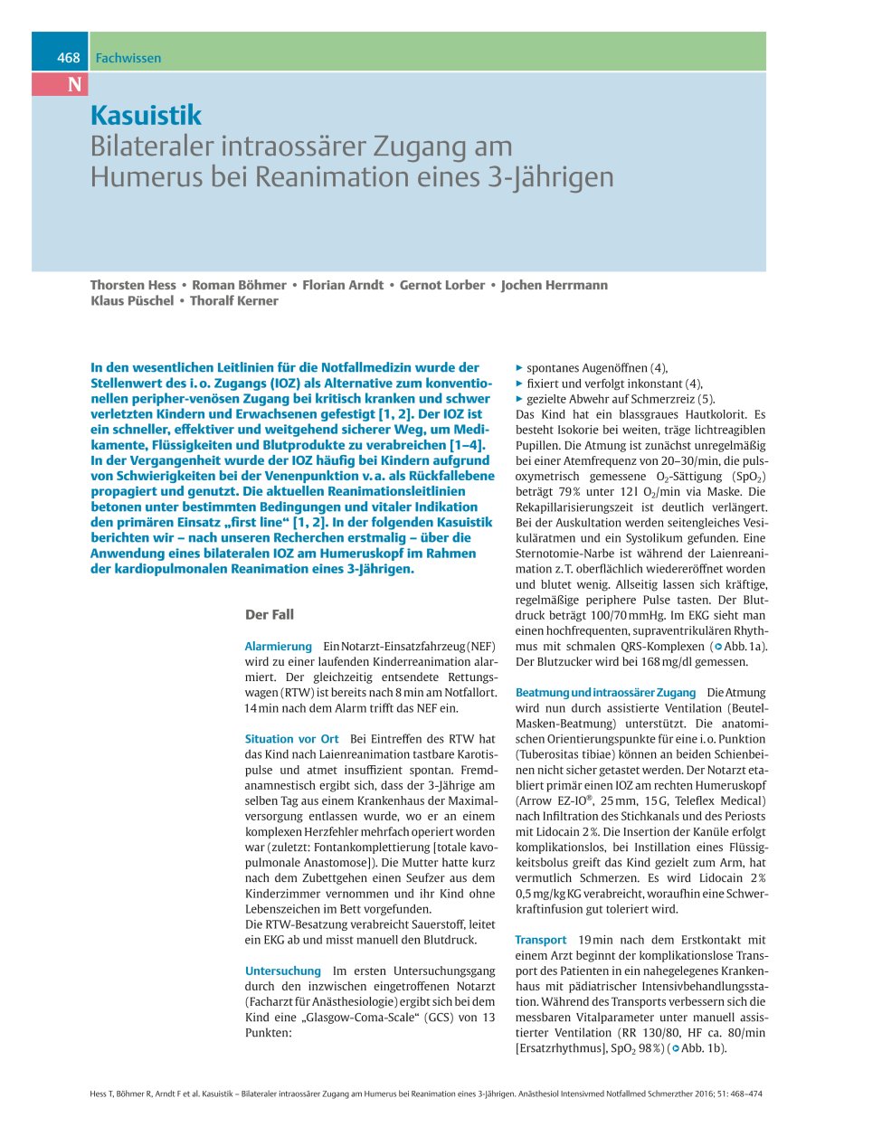 Vorschauseite 1: Kasuistik - Bilateraler intraossärer Zugang am Humerus bei Reanimation eines 3-Jährigen