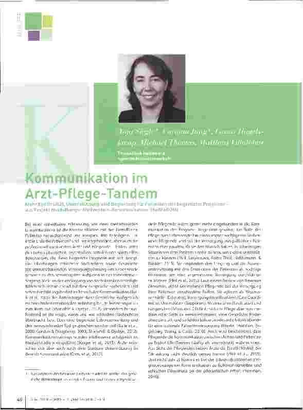 Vorschauseite 1: Kommunikation im Arzt-Pflege-Tandem. Mehr Kontinuität, Unterstützung und Begleitung für Patienten mit begrenzter Prognose - das Projekt Heidelberger Meilenstein-Kommunikation (Hei…