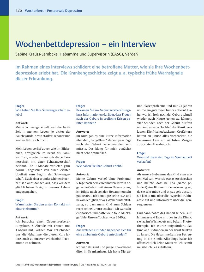 Vorschauseite 1: Wochenbettdepression – ein Interview