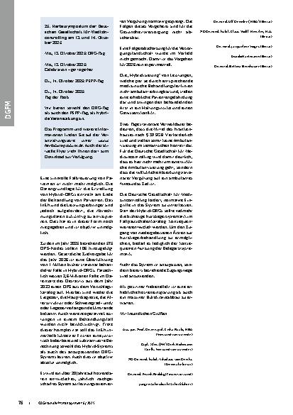 Vorschauseite 2: Offener Brief der DGfM Entwicklung Hybrid-DRG 2026