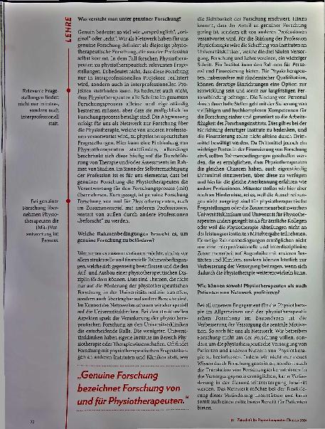 Vorschauseite 3: Mit vereinten Kräften: Über das Netzwerk forschende Physiotherapeutinnen an den deutschen Universitätskliniken