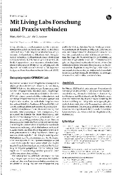 Vorschauseite 1: Mit Living Labs Forschung und Praxis verbinden.